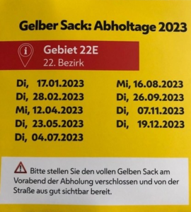 Gelber Sack Abholtage 2023